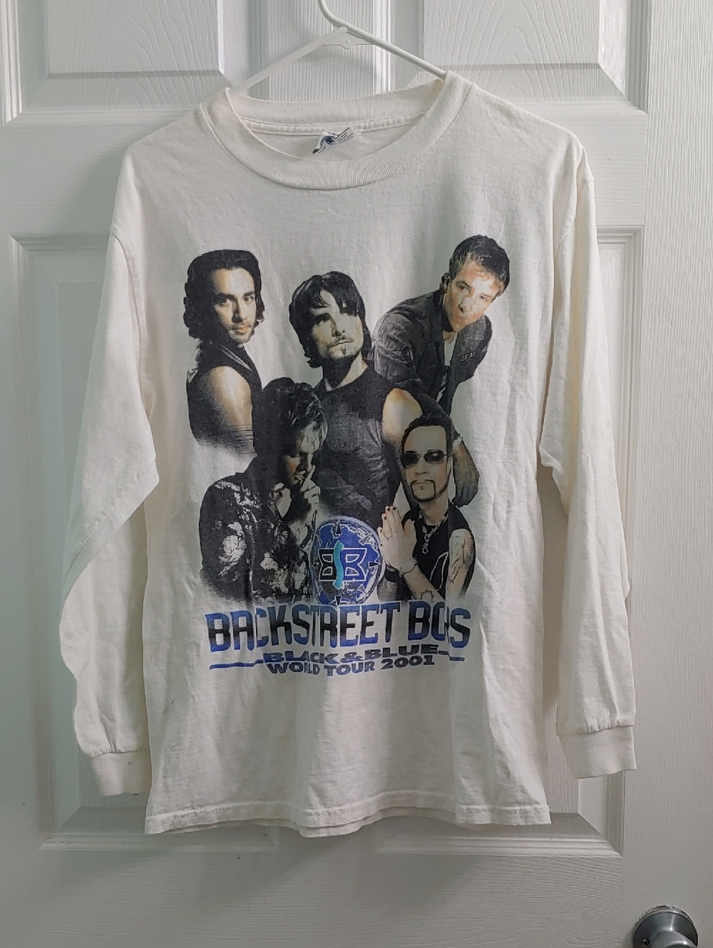 Vintage Y2K Backstreet Boys T Shirt 2001 World Tour Long Sleeve White Tee Size M